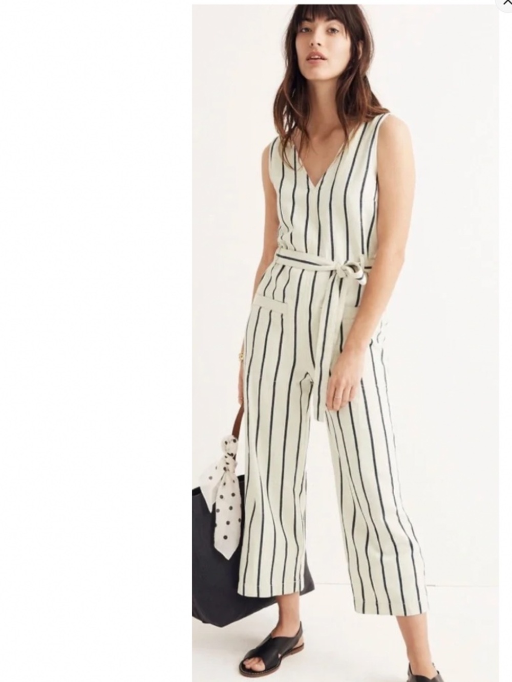 NWOT  Madewell Striped Sleeveless V-neck Jumpsuit SZ L